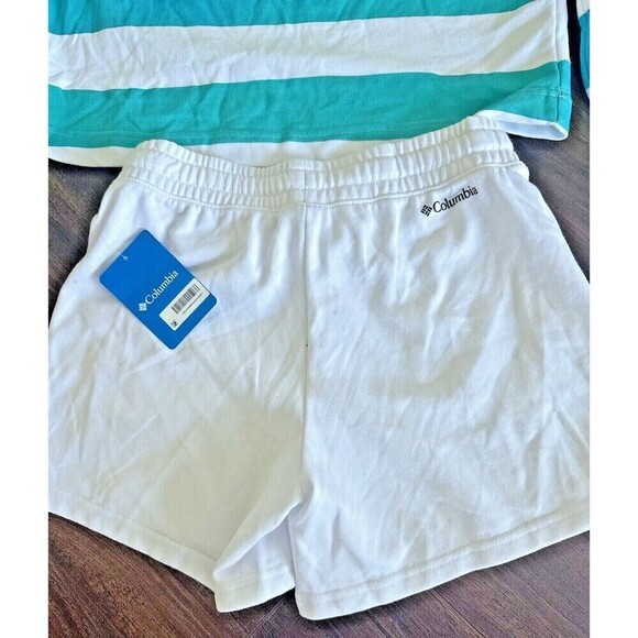 Columbia Women’s Sweatshirt & Shorts Lounge set 2 pieces aqua green/white XL - Picture 2 of 12